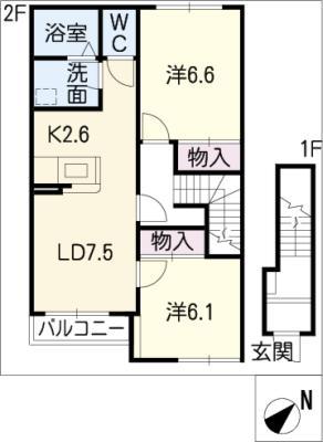 シャングリ ラ(2LDK/2階)の間取り写真