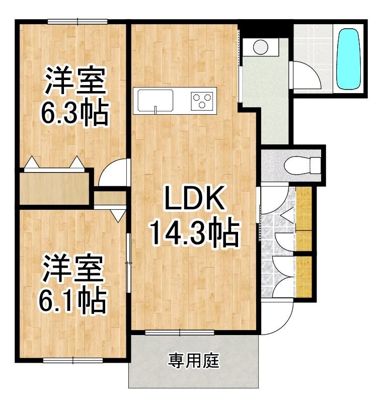 ルーネスひえい(2LDK/1階)の間取り写真