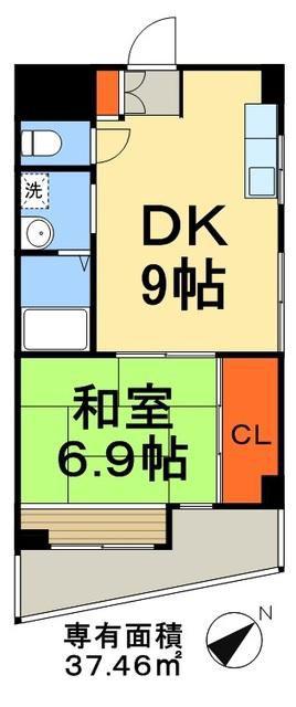 関寅ビル第1(1DK/7階)の間取り写真
