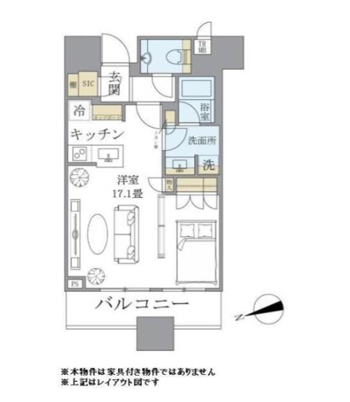 N BRILLIATOWERS目黒サウスレジデンス(ワンルーム/22階)の間取り写真