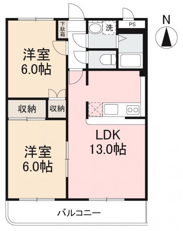 ヌーベルバーグI・II(2LDK/1階)の間取り写真