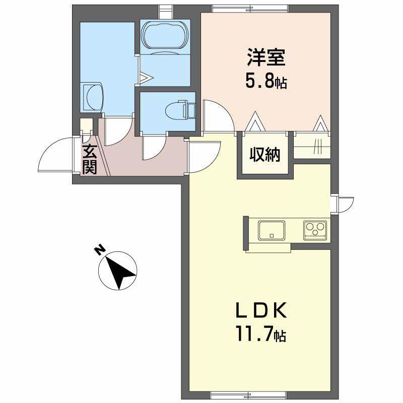 リアージュA棟(1LDK/1階)の間取り写真