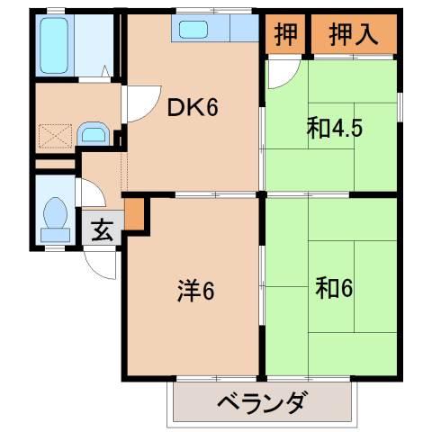 プリシェール三樹(3DK/2階)の間取り写真