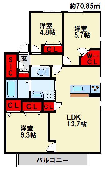 グリーンビレッジ湯川 A棟(3LDK/2階)の間取り写真