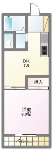 プレエミナンス曳馬(1DK/2階)の間取り写真