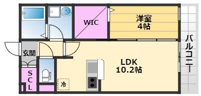 プレミール北信太(1LDK/2階)の間取り写真