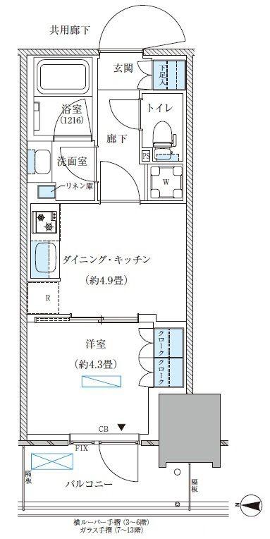 パークアクシス西大島コンフォートスクエア(1DK/9階)の間取り写真