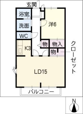 コモンズ精華(1LDK/2階)の間取り写真
