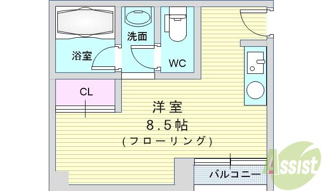 タウンハウス服部天神(ワンルーム/2階)の間取り写真