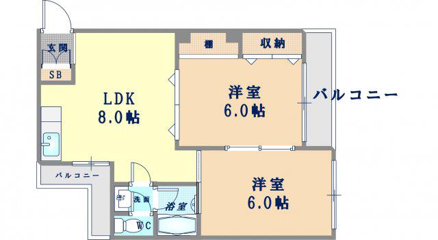向井ビル(2LDK/4階)の間取り写真