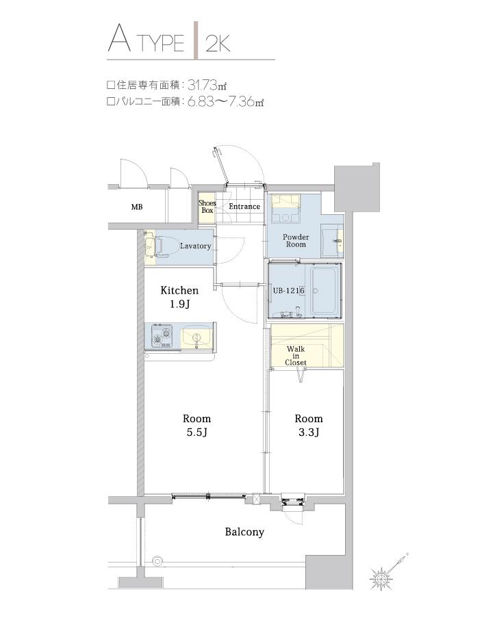 エンクレスト博多駅東II(2K/5階)の間取り写真