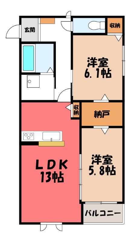 ウイングクレストC(2LDK/1階)の間取り写真