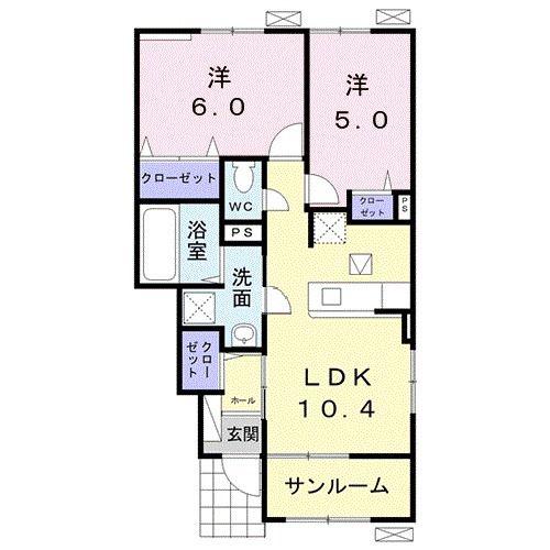 アジュール通古賀 I(2LDK/1階)の間取り写真