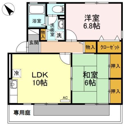 サンハイム東河原 II棟(2LDK/1階)の間取り写真