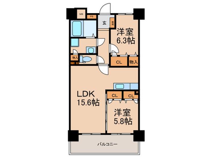 イーグレット(2LDK/6階)の間取り写真