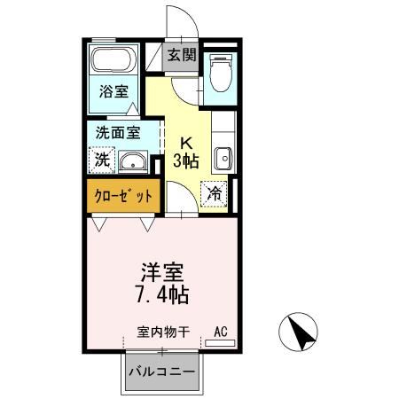 エスポワール栄II(1K/2階)の間取り写真