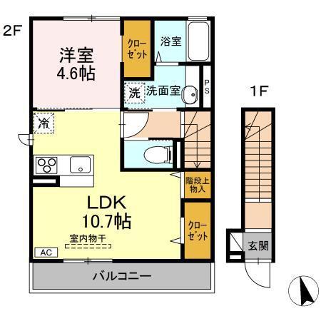 グランディールT E棟(1LDK/2階)の間取り写真