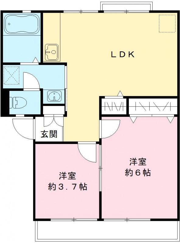 アイハイツA・B(2LDK/2階)の間取り写真