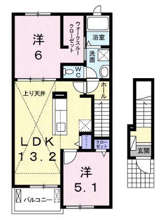 クラール仏生山D(2LDK/2階)の間取り写真
