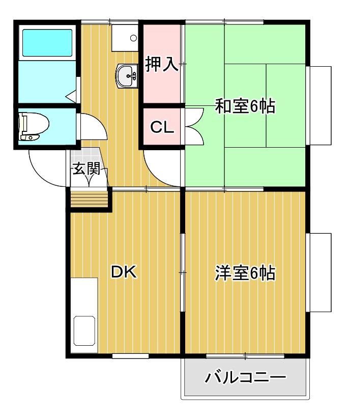 カーサM B棟(2DK/1階)の間取り写真