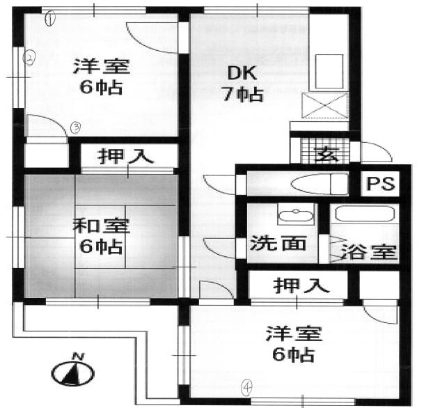 湘南ハイム(3DK/2階)の間取り写真