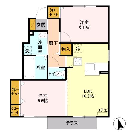 グレイスコート雅 A棟(2LDK/1階)の間取り写真