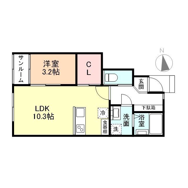 ル・アンジュ長江 B棟(1LDK/1階)の間取り写真