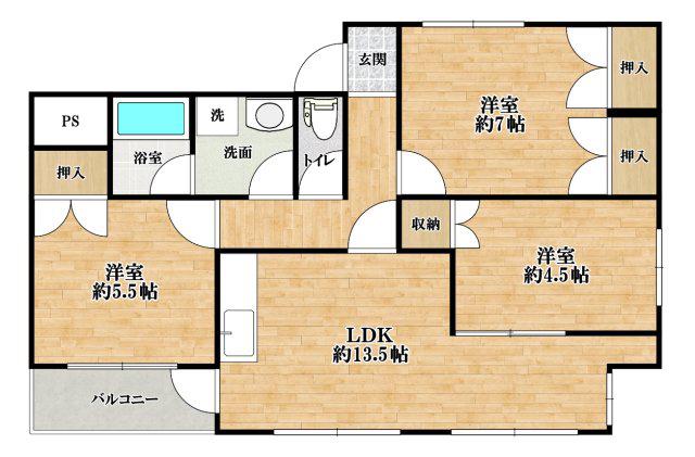 ティーズコート土師ノ里(3LDK/4階)の間取り写真