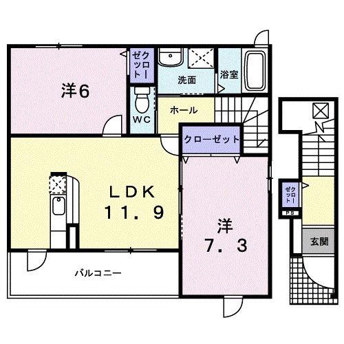 コンフォルトA(2LDK/2階)の間取り写真