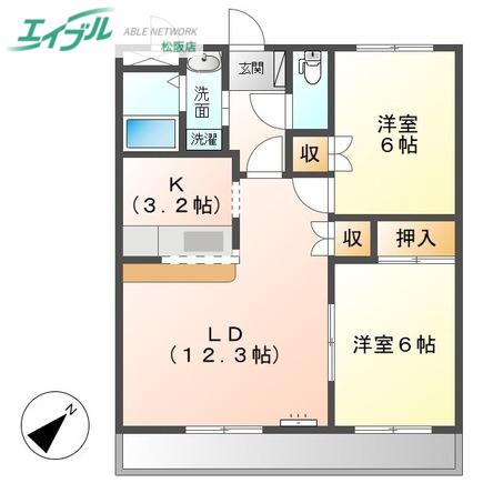 リヴェール(2LDK/2階)の間取り写真