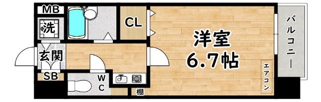 パラシオ塚本III(1K/6階)の間取り写真
