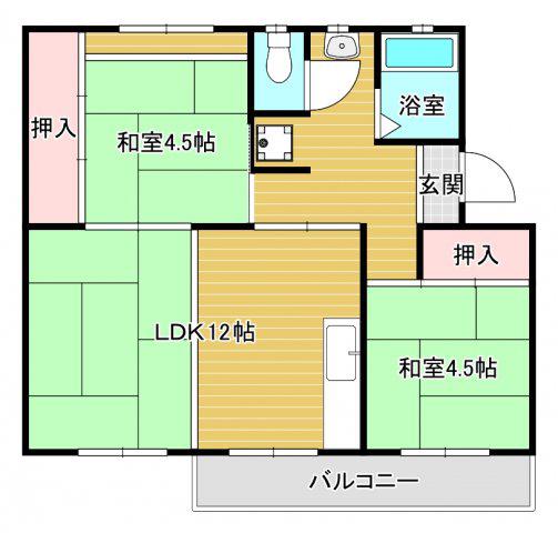 公団狭山33棟(2LDK/5階)の間取り写真
