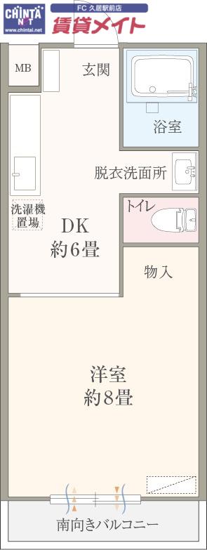 ハピネスタウン久居幸町(1DK/2階)の間取り写真