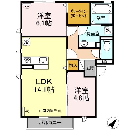 セジュール秀峰(2LDK/2階)の間取り写真