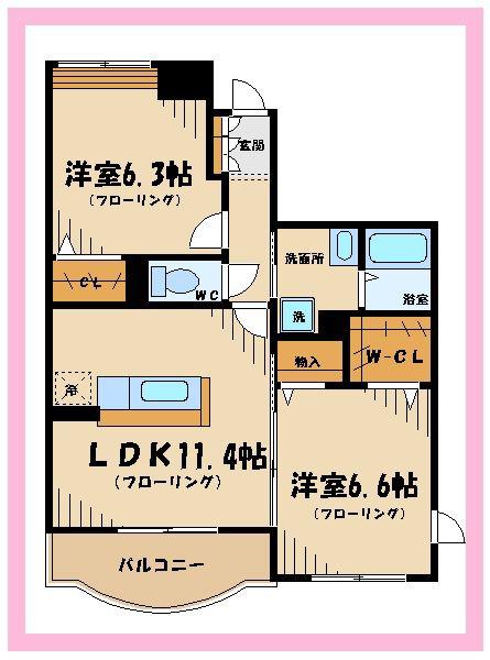パイン・ヒルズ参番館(2LDK/1階)の間取り写真