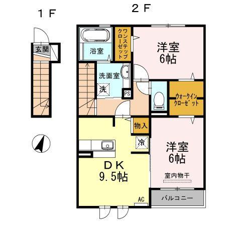 フォレストパーク道珍 II(2DK/2階)の間取り写真