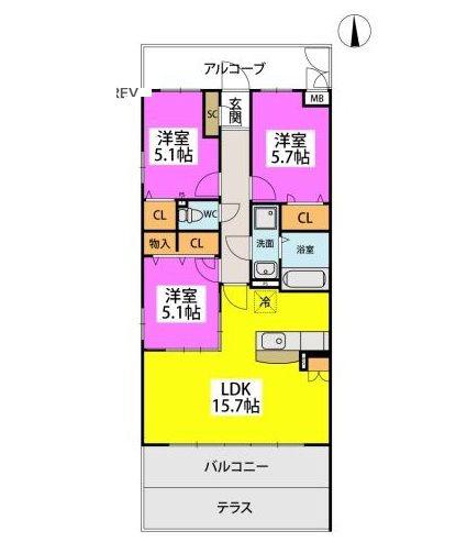 サニーコート山川(3LDK/1階)の間取り写真