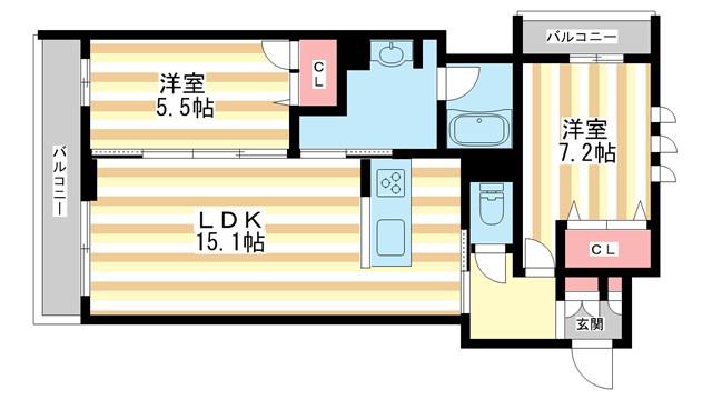シャーメゾン プリンセスコート(2LDK/2階)の間取り写真
