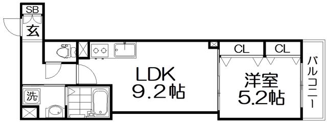 クリエオーレ私市(1LDK/1階)の間取り写真