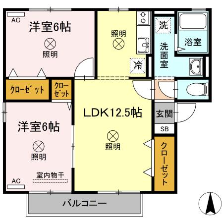 フルール高柳A棟(2LDK/2階)の間取り写真