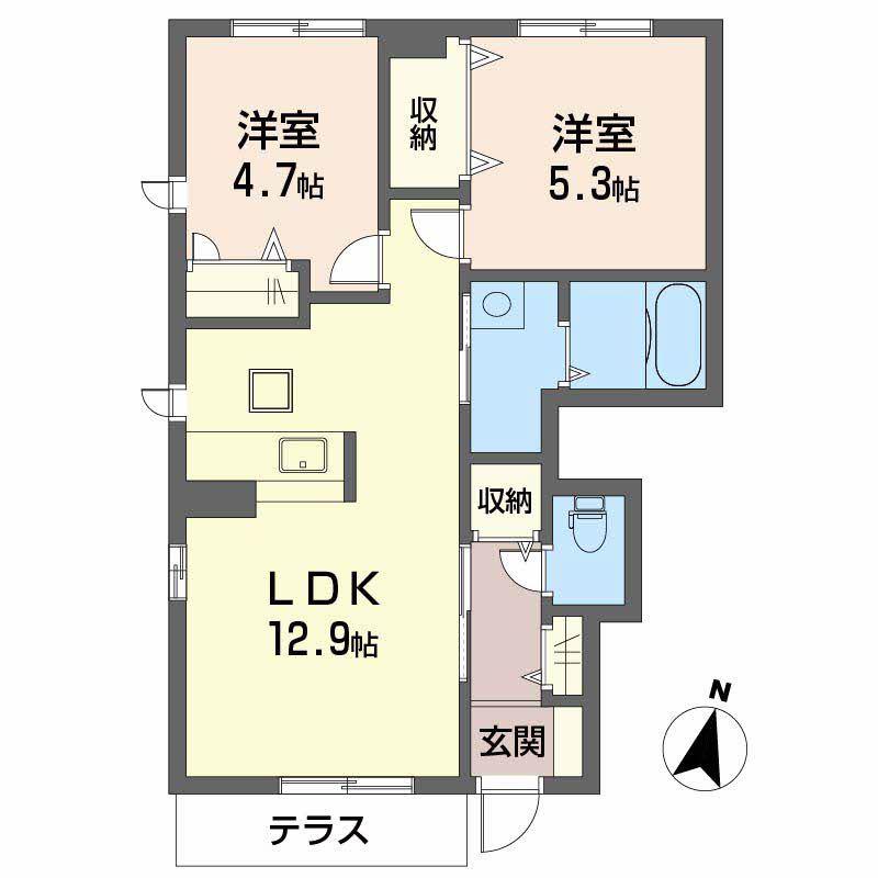 シャーメゾンサンヒルズ B棟(2LDK/1階)の間取り写真