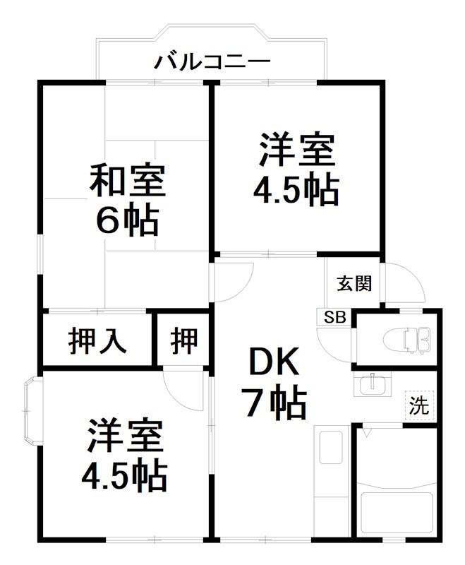 アルカディア大津(3DK/2階)の間取り写真