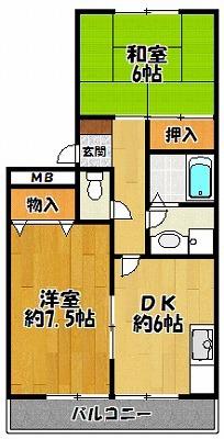 ダイヤモンドヘッド(2DK/2階)の間取り写真