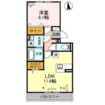 グレードV(1LDK/3階)の間取り写真