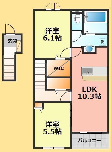 レガーレ ドゥエ(2LDK/2階)の間取り写真