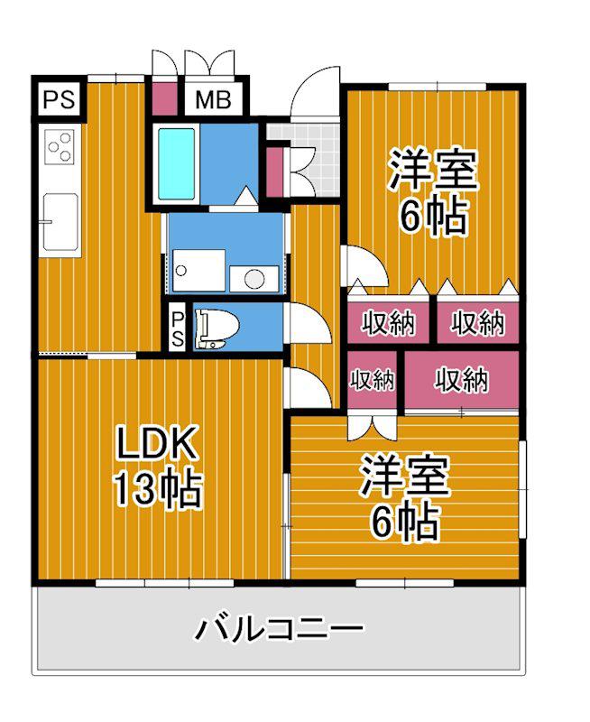 コーポラス弥生(2LDK/2階)の間取り写真