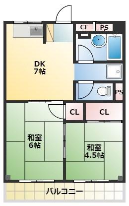 エメラルド久々知パートII(2DK/3階)の間取り写真