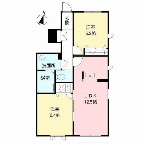 ピエソンプラン II棟(2LDK/1階)の間取り写真