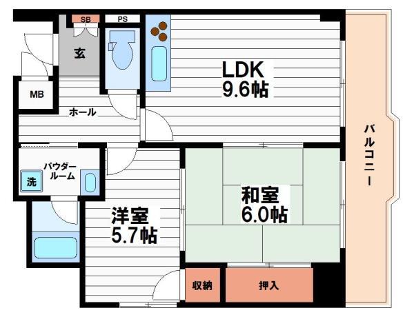 シンホニーアネックス(2LDK/5階)の間取り写真