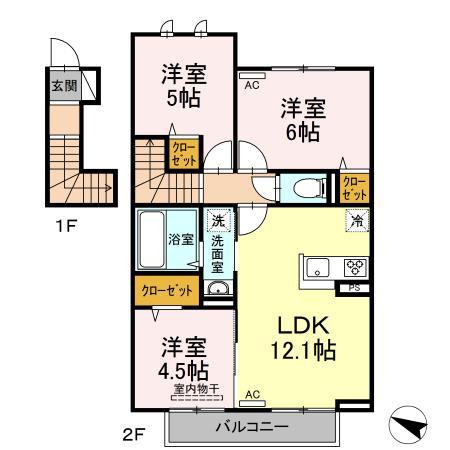 クレドール東塚(3LDK/2階)の間取り写真